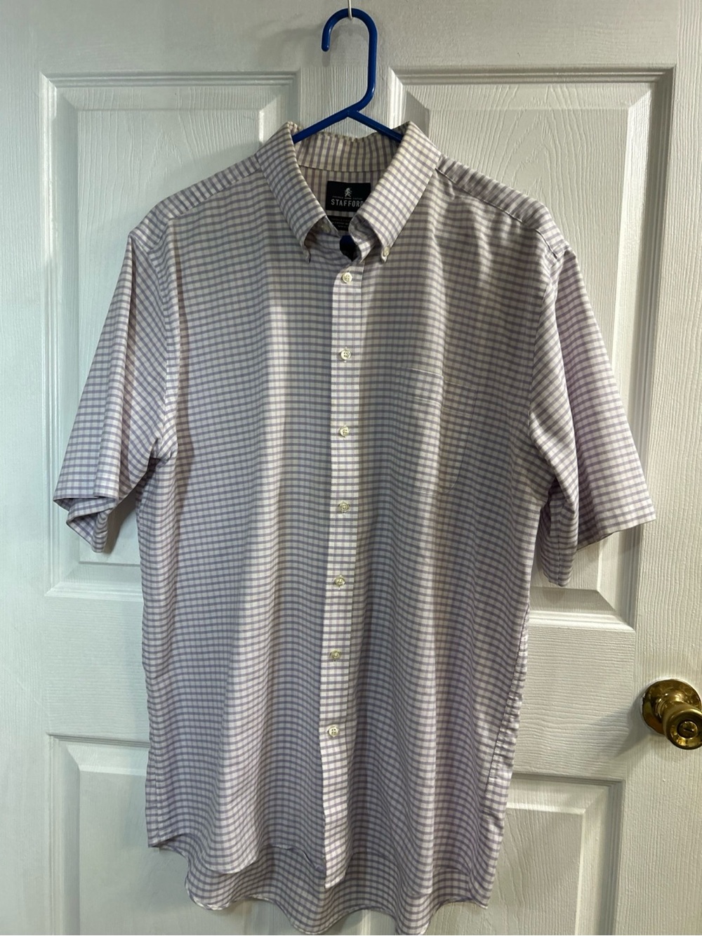 Stafford Men’s 17.5 Regular Fit Purple Check Short Sleeve Shirt
